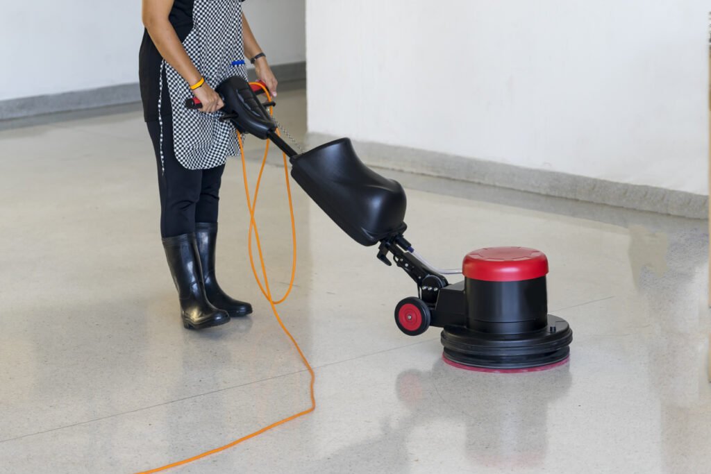 Cleaning maintenance industrial expand in big cities, cleaner staffs have to use scrubber machine for cleaning concrete floor and polishing floor for safety time.